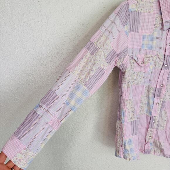 Denim and Co Top Womens Small Pastel Patchwork Snap Button Western Boho Y2K - Picture 6 of 9